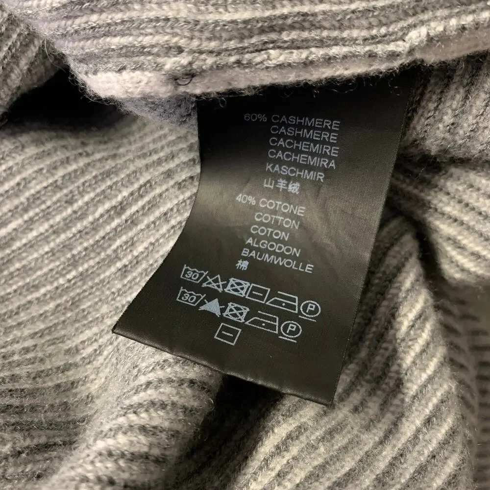 CORNELIANI Size L Grey Ribbed Knit Cashmere Cotton Full Zip Jacket